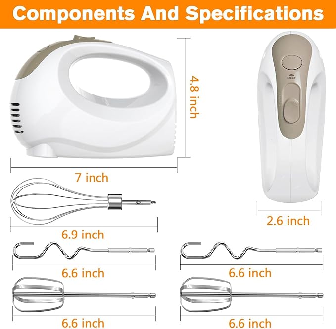 Showvigor Electric Hand Mixer, 5-Speed Handheld Mixer with Stainless Steel Whisk & Beaters, Lightweight Portable Kitchen Mixer for Baking, Mixing, and Cooking