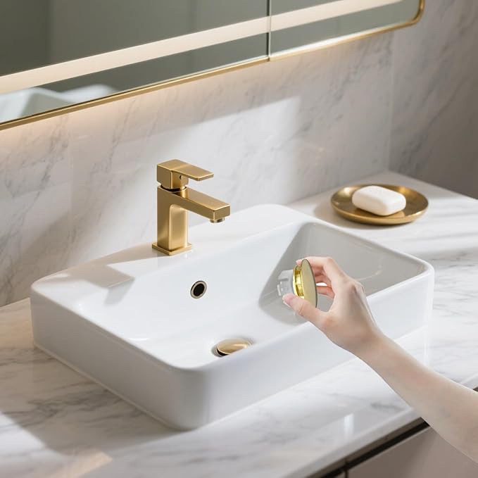 Sink Overflow Hole Cover Basin Trim Insert for Home, Sink, Bathroom, Kitchen Decorative Sink Drain Cap, Double Layer Copper Solid Chrome Overflow Cover(Gold)