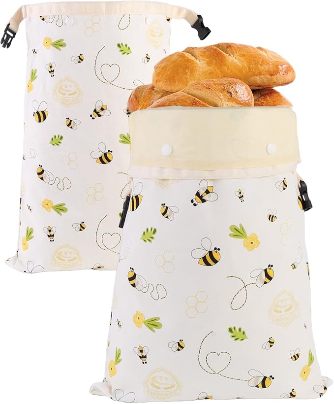 Removable Beeswax Bread Bags for Sourdough & Homemade Bread - Detachable Liner for Easy Cleaning & Drying | 2 Pack XL Reusable | Eco Cotton/Linen Storage