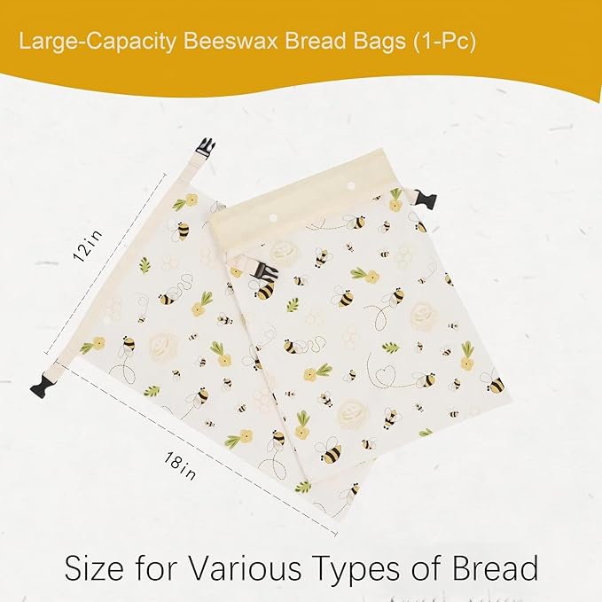 Removable Beeswax Bread Bag for Sourdough & Homemade Bread - Detachable Liner for Easy Cleaning & Drying | 1 Pack XL Reusable | Eco Cotton/Linen Storage