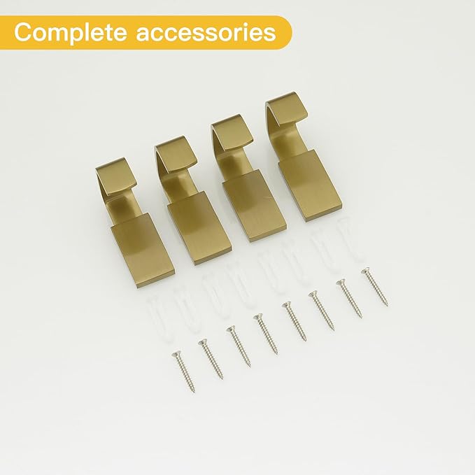 BESy Brass Clothes Hook Single Towel Hook for Bathroom Kitchen Garage Square Style Robe Hooks Coat and Hat Hook, Wall Mounted with Screws, Four Packs, Brushed Gold