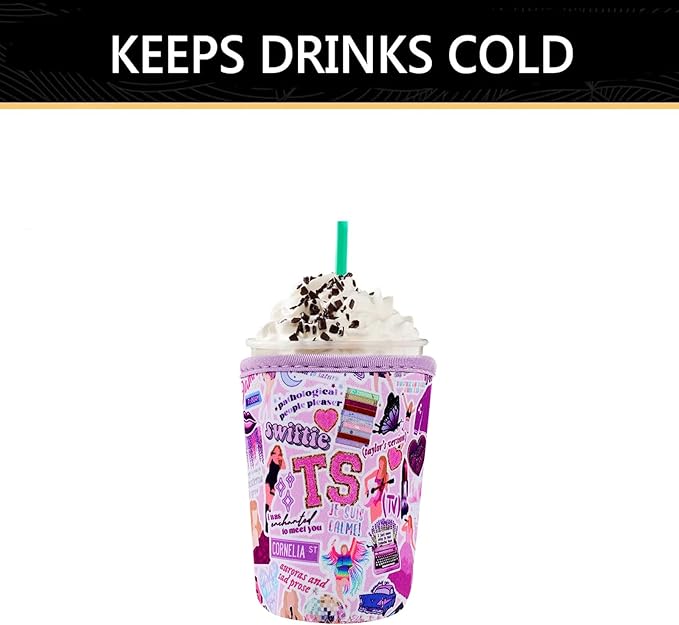 YR Reusable Neoprene Insulator Sleeve for Iced Coffee Cups, 3 Pack Coffee Coolies sleeves for Iced & Hot Drinks, Cold Beverage Cooler Compatible with Starbucks Coffee and More (Purple)