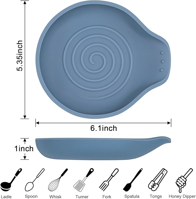 Silicone Spoon Rest for Stove Top - BPA-Free, Heat-Resistant Spoon Holder - Spoon Rest for Kitchen Counter - Large Cooking Utensil Rest for Spoons, Spatulas, Ladles or Tongs - Indigo 2 Pack