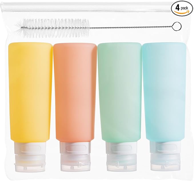 MICEBAY Condiment Squeeze Bottles for Sauces, 6-oz Mini Silicone Salad Dressing Container to Go with Reusable Sandwich Bag, Leakproof Sauce Bottle for Lunch Box, 4 Pack, Candies