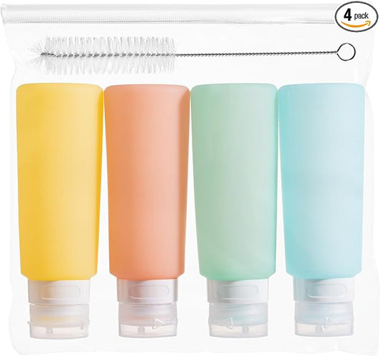 MICEBAY Condiment Squeeze Bottles for Sauces, 6-oz Mini Silicone Salad Dressing Container to Go with Reusable Sandwich Bag, Leakproof Sauce Bottle for Lunch Box, 4 Pack, Candies