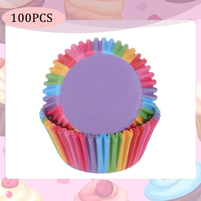 100 Pack Rainbow Cupcake Liners, Standard Size Greaseproof Baking Cups, Colorful Muffin Wrappers for Birthday Party, Wedding, cupcake liners for baking