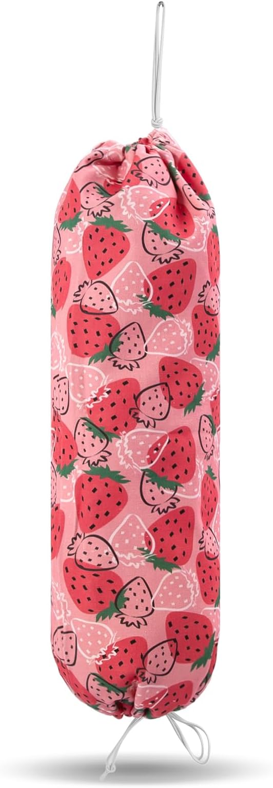 Strawberry Grocery Plastic Bag Holder and Dispenser,Farmhouse Home Decor,Reusable Grocery Accessories Organizer,Garbage Shopping Trash Bags Storage for Kitchen,Gifts for Women Family (Strawberry2)