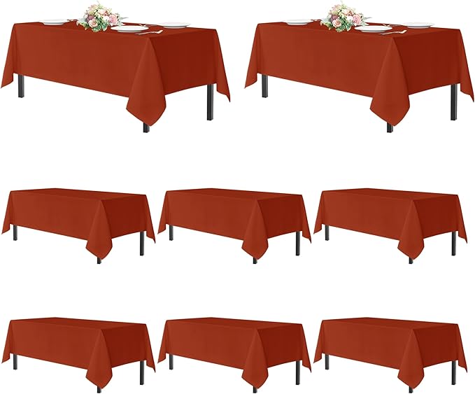sancua Thanksgiving Tablecloths for 8 Foot Rectangle Tables, 8 Pack Burnt Orange - Washable Polyester Fabric Fall Table Cloth for Holiday Party, Birthday, Banquet Reception, 60x120 Inch Rust