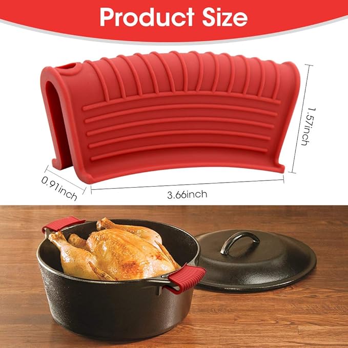 Silicone Assist Hot Pan Handle Holder Hot Skillet Handle Covers Pot Holder Sleeve Cast Iron Skillets Nonslip Heat Resistant for Enameled Griddles Casserole Frying Pans Cookware(4PACK) (Red)