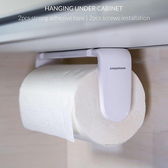 simpletome Paper Towel Holder ONE Hand Tear Adaptive Tension Arm Adjustable Length 9.4-11inch/24-28cm (White)