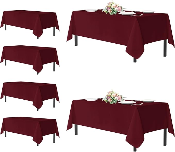 sancua Tablecloths for 8 Foot Rectangle Tables, 6 Pack - Washable Polyester Fabric Table Cloth for Chirstmas Party, Birthday, Banquet Reception, 60x120 Inch Burgundy