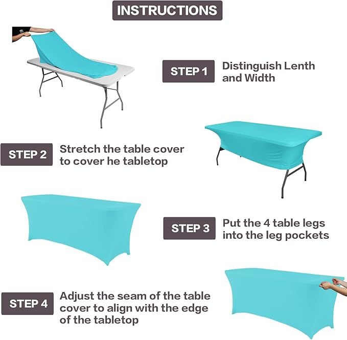 IVAPUPU 2 Pack 8FT Table Cloth for Rectangular Fitted Events Stretch Blue Mist Table Covers Washable Table Cover Spandex Tablecloth Table Protector for Party, Wedding, Cocktail, Banquet, Festival