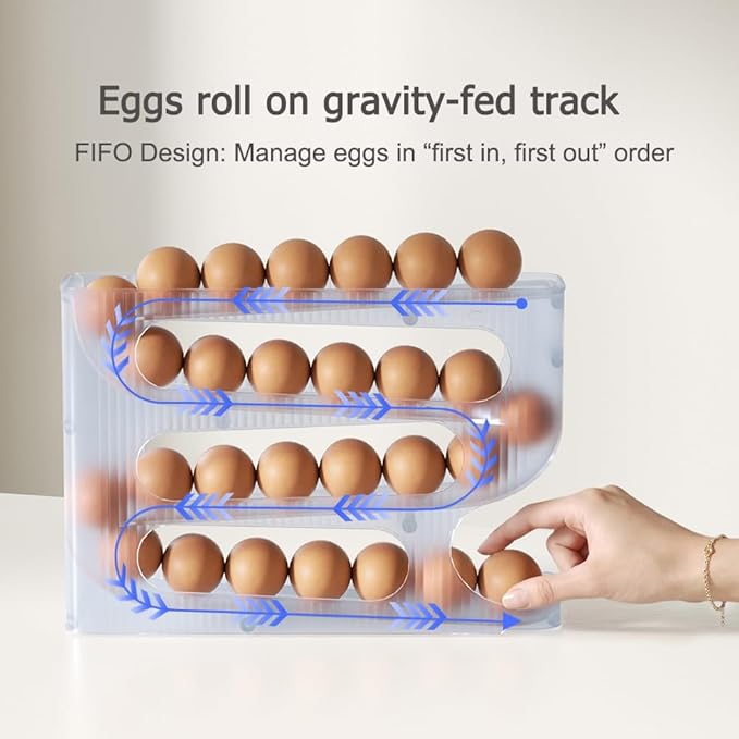 Sotfamily Egg Holder for Fridge, Auto Rolling Egg Dispenser for Refrigerator, Countertop, Kitchen - Space-saving Egg Roller/Organizer/Storage/Container/Tray - 2 Packs for 56 Large Size Eggs(Crystal)