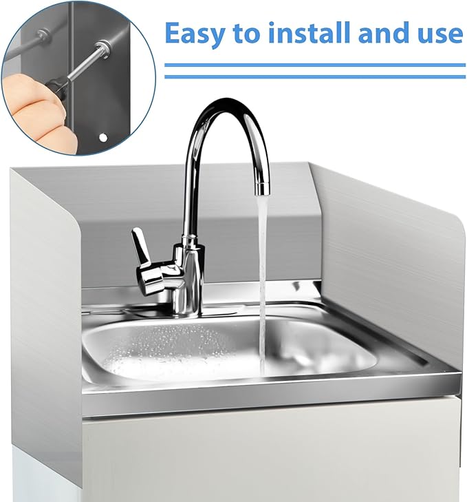 Therwen 2 Pcs Stainless Steel Side Splash Guard for Sink 20 x 20 Inch Wall Mount Guard with Screws Commercial Restaurant Hand Sink and Compartment Prep Sink Kitchen Sink Splash Protector Supply
