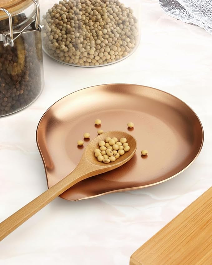 Stainless Steel Spoon Rest, Spatula Ladle Holder, Stainless Steel Utensil Spoon Rest Holder, Brushed Finish, Dishwasher Safe 5.9 x 5.1 Inch (Round Rose Gold 1PC)
