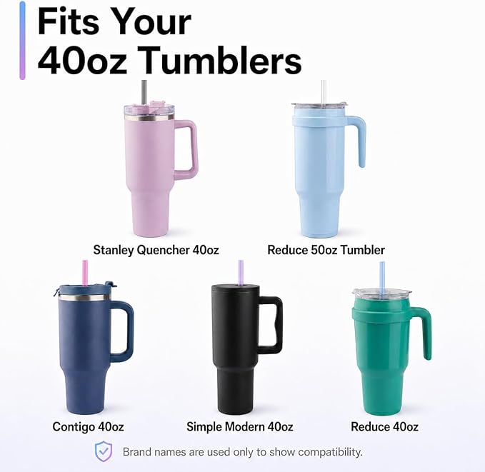 Joshey 12 Inch Tritan Replacement Straws for Stanley 40oz Tumbler - 6 Pack Reusable Long Straw with Cleaning Brush, Fits 30oz & 40oz Stanley Cup Accessories, BPA-Free (Clear)