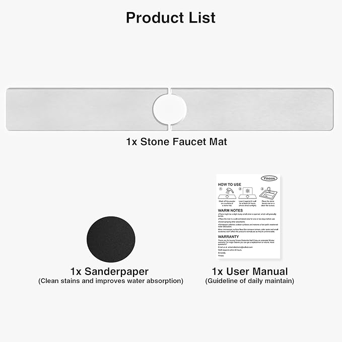 30" x 4" Stone Faucet Mat for Kitchen Sink, Quick Drying Diatomite Sink Tray, Faucet Sink Splash Guard for Prevents Moisture Buildup (White)