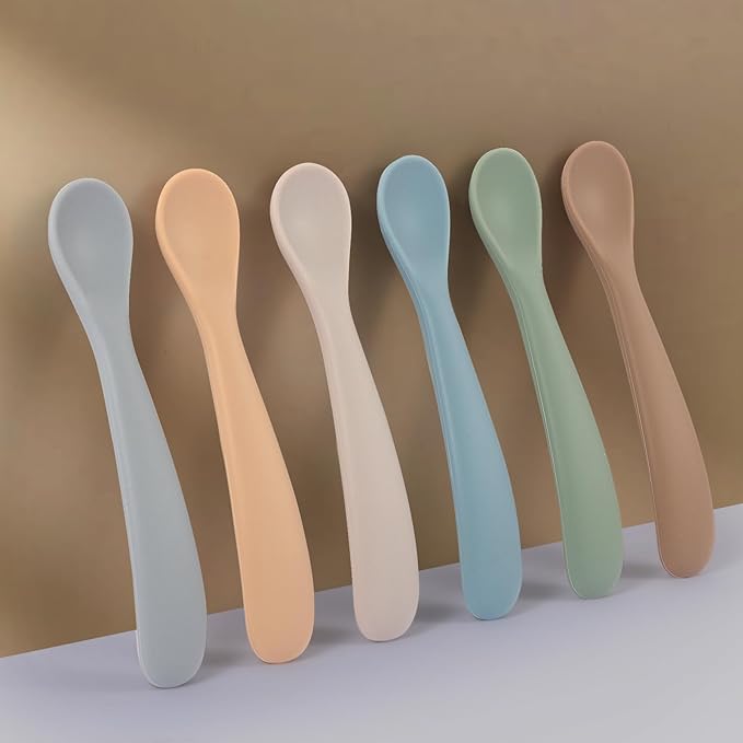 Eascrozn Baby Spoons, 6 Pack First Stage Silicone Feeding Spoons, Soft Tip Feeding Baby Utensils, Baby Led Weaning Supplies Training Spoons, Dishwasher and Boil Safe