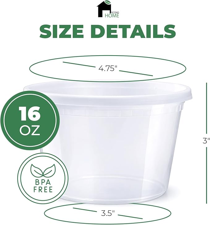 EconoHome Clear Deli Containers with Lids - 240-Pack, 16oz Plastic Containers with Lids for Food Storage, Meal Prep, Leftover, Restaurant Business, Takeout - Fridge, Microwave & Freezer-Safe
