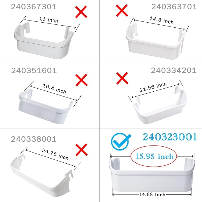 2 pack 240323001 Refrigerator Door Bin, Refrigerator Side Shelf Replacement Part, (15.95in long), Fit for frigidaire kenmore, Replace AP2115741, PS429724, AH429724, 240323007, (DON’T fit freezer door)