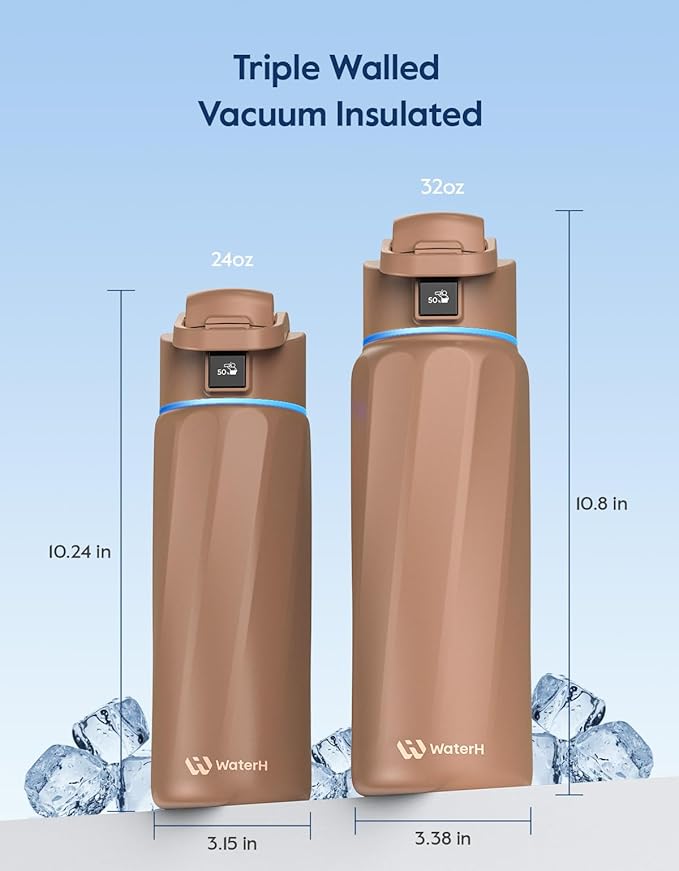 BOOST Smart Water Bottle with Reminder & Tracker, Double Wall Vacuum Insulated Bottles Stainless Steel, 32oz BPA-Free Wide Mouth for School, Gym, Office, Ideal for Father's Day