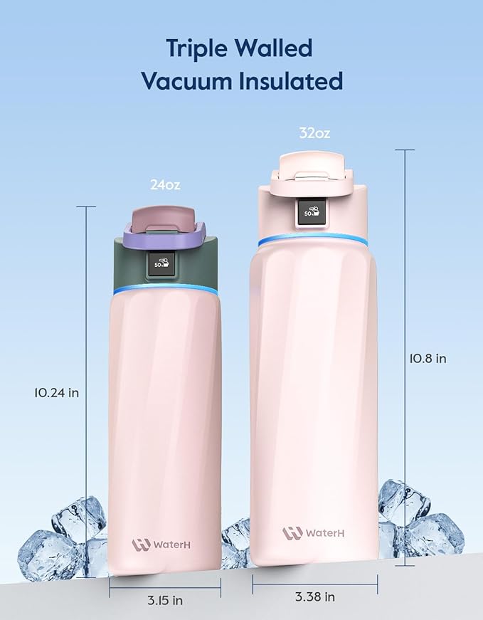 BOOST Smart Water Bottle with Reminder & Tracker, Double Wall Vacuum Insulated Bottles Stainless Steel, 32oz BPA-Free Wide Mouth for School, Gym, Office, Ideal for Father's Day