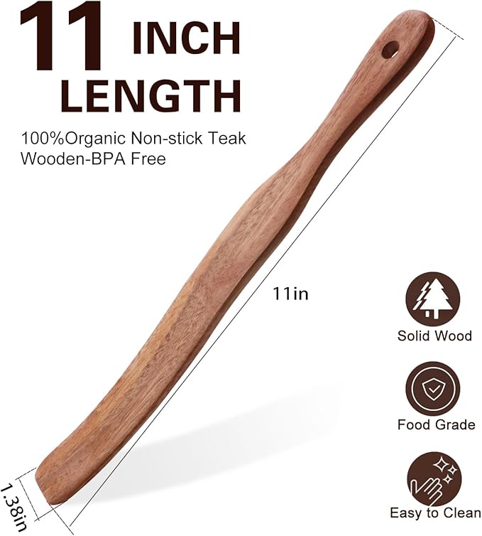 Spurtle for Sourdough Starter, Mixing, dough whisk, Reaching Bottom of Jar, Natural from High Moist Resistance Teak, wooden bread making tools, NonStick Cookware