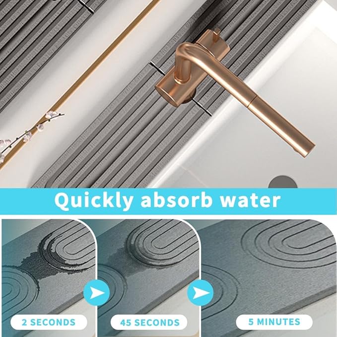 Diatomite kitchen sink splash guard behind faucet - 24inch stone drying mat for kitchen counter, mordern absorbent mat of kitchen sink accessories