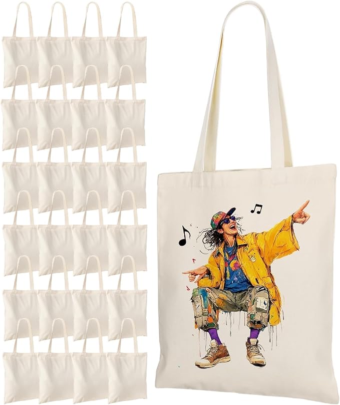 Lzerking 24 Pack Canvas Tote Bags for Sublimation, Painting, HTV - 10oz Non-Shrink Thick Fabric, 14x15 Inch Blank Tote Bags Bulk for DIY & Custom Gifts
