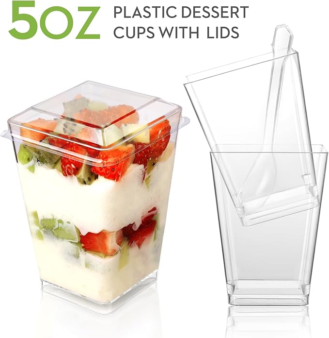 5 oz 60Pcs Plastic Dessert Cups With Lids and Spoons, Yogurt Parfait Appetizer Cups for Party, Mini Dessert Shooters for Pudding and Fruit