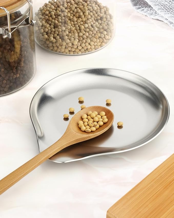 Stainless Steel Spoon Rest, Spatula Ladle Holder, Stainless Steel Utensil Spoon Rest Holder, Brushed Finish, Dishwasher Safe 5.9 x 5.1 Inch (Round Silver 1PC)