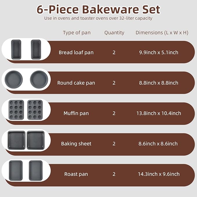 11-Piece Nonstick Baking Pans Set - Professional Grade Carbon Steel Bakeware with Premium Coating- Dishwasher Safe, Stackable, Oven Safe to 450°F (Steel Gray)