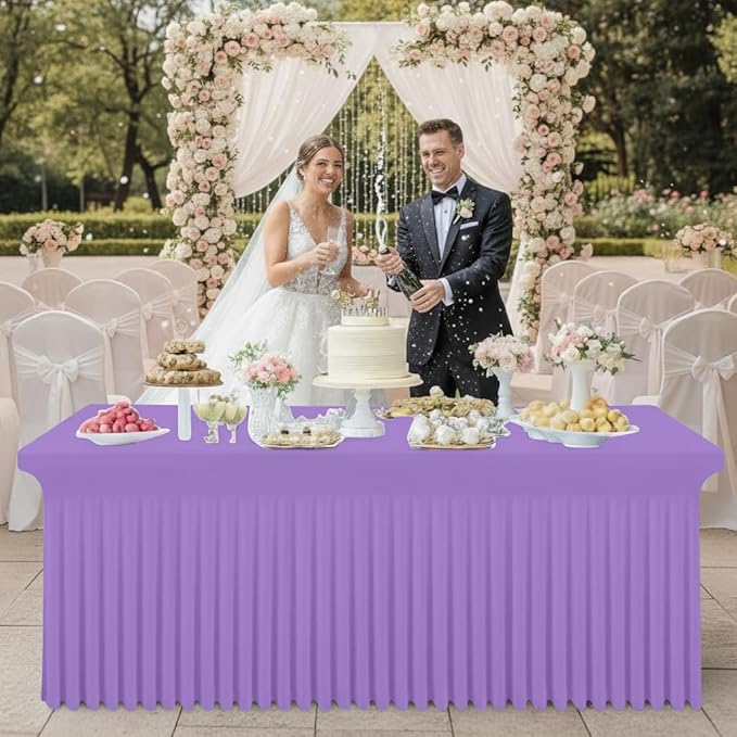 Smiry Spandex Tablecloth, Elastic Fitted Stretch Tablecloth for 8FT Rectangle Tables, Waterproof Washable Table Cover Skirt for Outdoor, Wedding, Banquet & Parties (Lavender, 96Lx30Wx30H Inch)