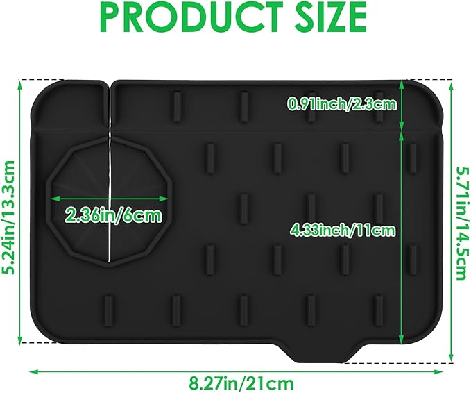 Sink Faucet Splash Guard Mat Silicone Soap Dish Pad Faucet Handle Drip Catch Sponge Holder Sink Protector Trays for Bathroom Kitchen Countertop Gadgets Accessories 8.3 x 5.7 Inch(Black)