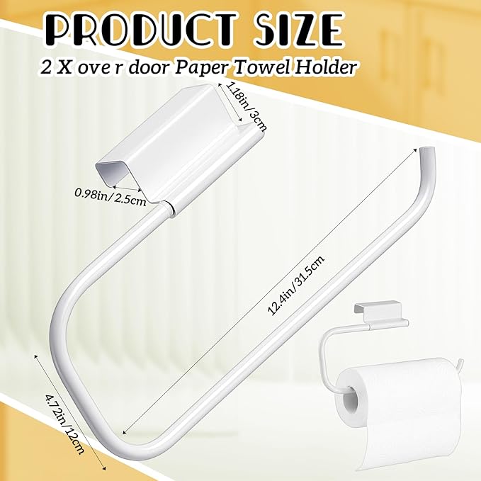 12.4 Inches Cabinet Door Paper Towel Holder Camper Under Sink No Drilling Paper Towel Storage and Dispenser for RV Kitchen Bathroom Laundry Room, Stainless Steel(White,1 Pcs)