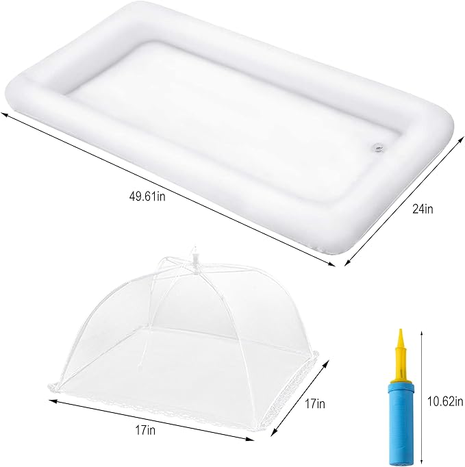HBlife Inflatable Serving Bar & Mesh Food Cover Combo Set, Party Supplies for Buffet Food Drink Outside, 1 Inflatable Cooler, 3 Food Tents/Food Covers for Outdoors