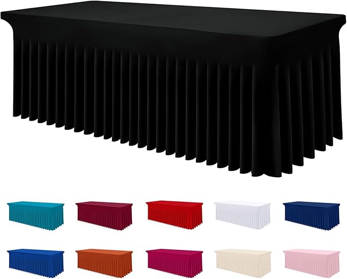 Smiry Spandex Tablecloth, Elastic Fitted Stretch Tablecloth for 6FT Rectangle Tables, Waterproof Washable Table Cover Skirt for Outdoor, Wedding, Banquet & Parties (Black, 72Lx36Wx30H Inch)