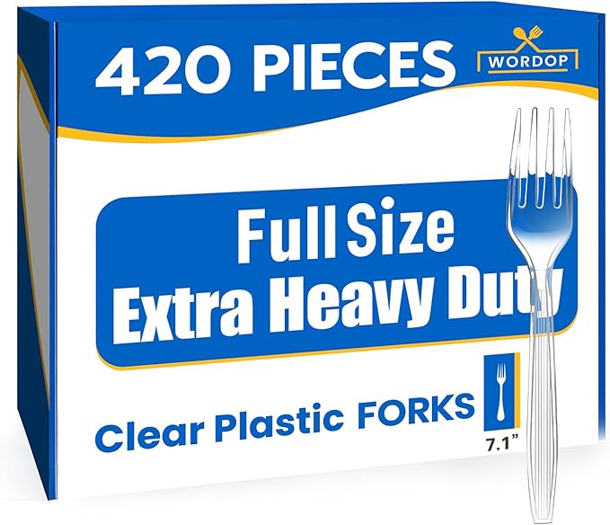 420 Count Extra Heavy Duty Plastic Forks Silverware – Heat Resistant & BPA Free Disposable Silverware Cutlery– Clear Premium Plastic Utensils for Parties & Events (Clear, 420 Forks)