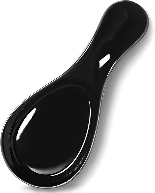 GDCZ Porcelain Spoon Rest Large Spoon Holder Utensil Rest for Kitchen Counter Stove Top, Black