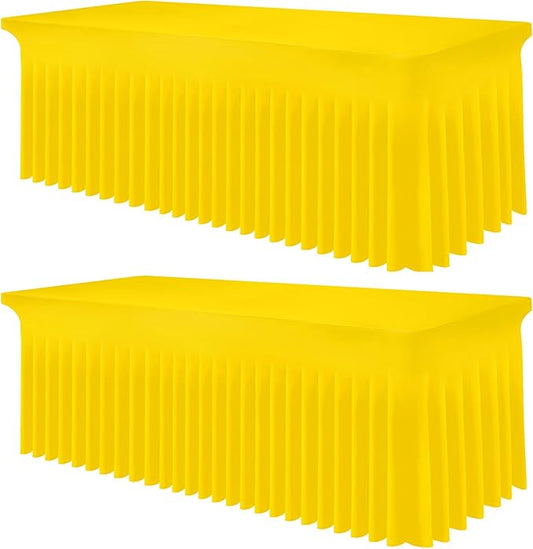 Smiry Spandex Tablecloth 2 Pack, Elastic Fitted Stretch Tablecloth for 6FT Rectangle Tables, Waterproof Washable Table Cover Skirt for Wedding, Banquet & Parties (Yellow, 72Lx30Wx30H Inch)