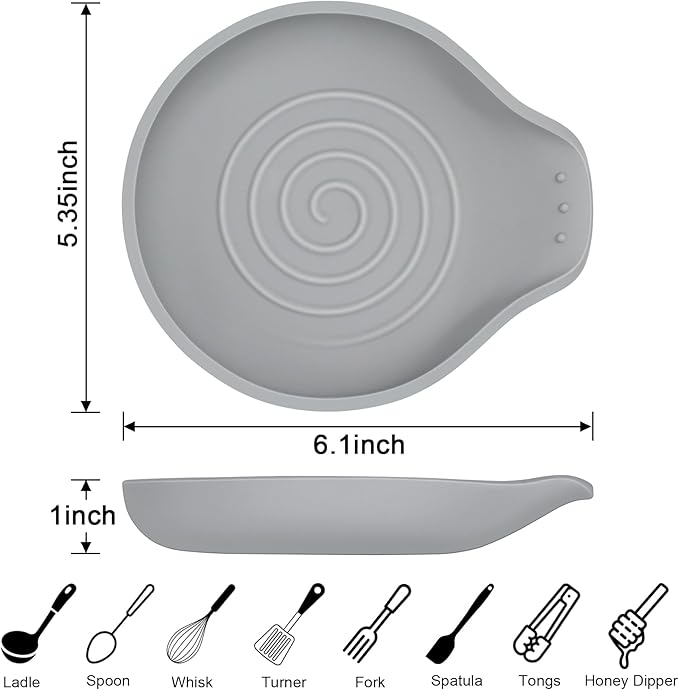 Silicone Spoon Rest for Stove Top - BPA-Free, Heat-Resistant Spoon Holder - Spoon Rest for Kitchen Counter - Large Cooking Utensil Rest for Spoons, Spatulas, Ladles or Tongs - Gray 2 Pack