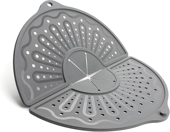 Silicone Splatter Screen For 10, 11 and 12 Inch Frying Pan, Foldable Splash Guard, Multi-Use Grease Splatter Guard/Trivet Mat, 12" Non-Stick Oil Splatter Guard, Dishwasher Safe, BPA Free, Gray