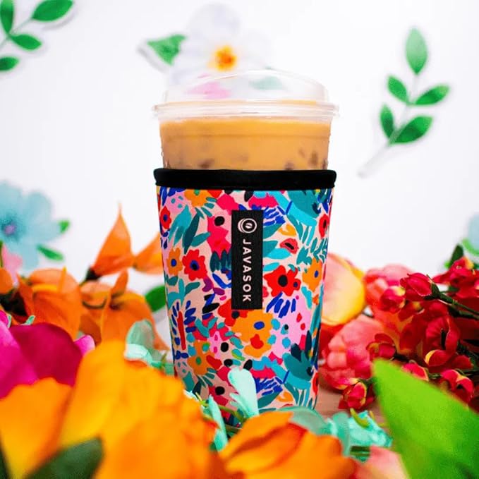 Sok It JavaSok Iced Coffee & Cold Soda Insulated Neoprene Cup Sleeve (Abstract Floral, Small: 16-20oz)