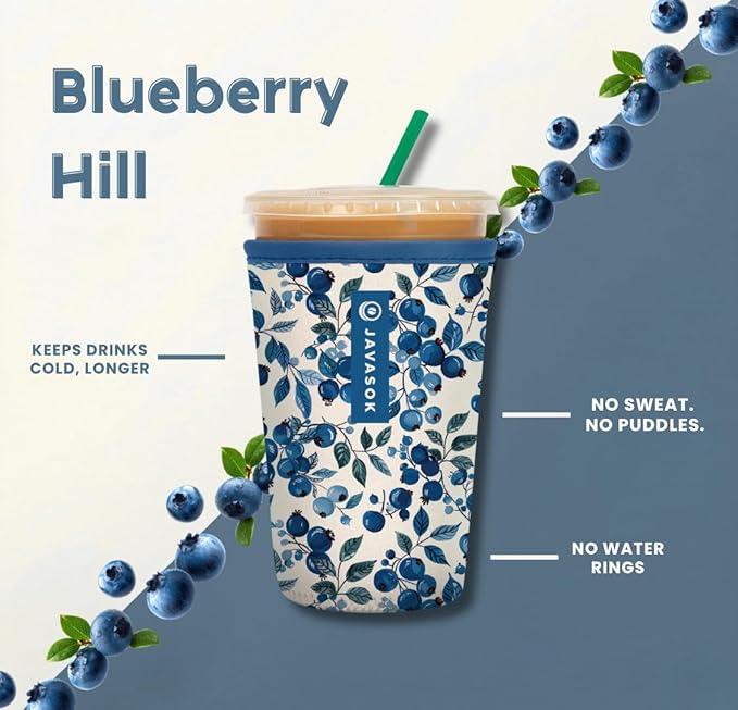 Sok It JavaSok Iced Coffee & Cold Soda Insulated Neoprene Cup Sleeve (Blueberry Hill, Large: 30-32oz)