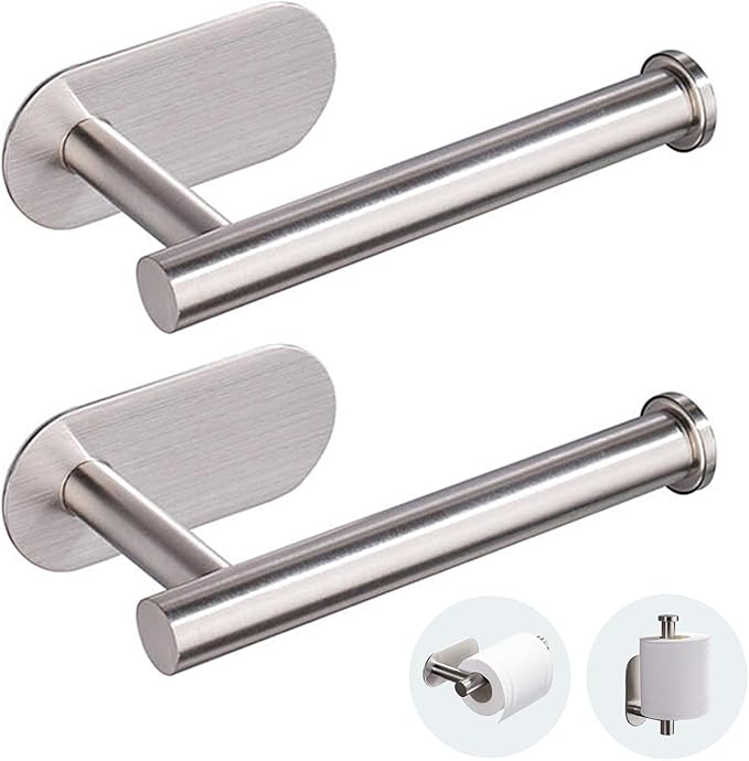 JOPOFI Toilet Paper Holder - Self Adhesive Toilet Paper Holder Wall Mount for Bathroom, Command Strip Stainless Steel Toilet Paper Roll Holder Stick On Wall, No Drilling - Brushed Nickel（2 Pcs）