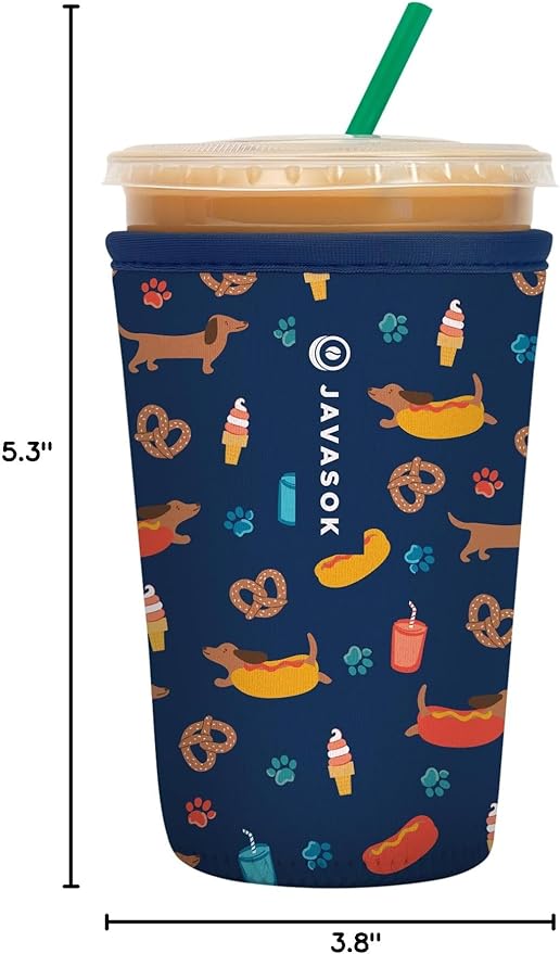 Sok It JavaSok Iced Coffee & Cold Soda Insulated Neoprene Cup Sleeve (Hot Dawgs, Medium: 22-28oz)