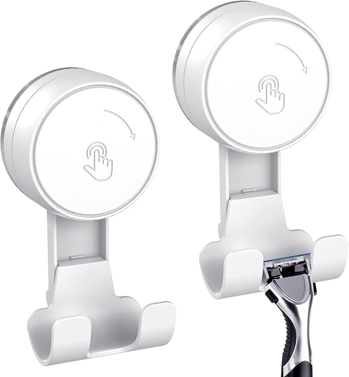 LUXEAR Suction Hooks Powerful Vacuum Suction Cup Hooks-2PACK Razor White