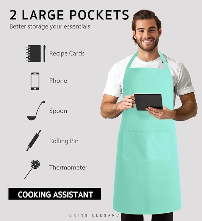 Syntus Apron for Men Women, Adjustable Cooking Kitchen Chef Aprons with 2 Pockets