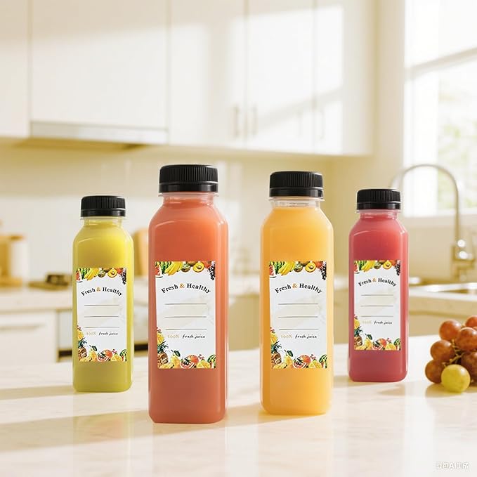 36pcs 12 oz Plastic bottles with lids,Juice bottles with caps, Reusable Clear Bulk Beverage Containers for Juice, Milk and Other Beverages