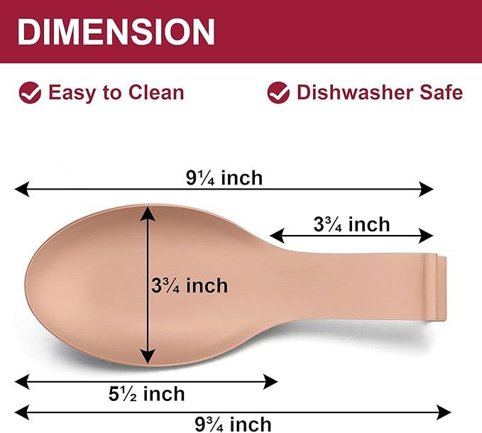 Spoon Rest Set of 2, E-far Stainless Steel Rose Gold Spoon Ladle Holder, Metal Copper Spatula Rest for Kitchen Stove Top, Large Size & Dishwasher Safe